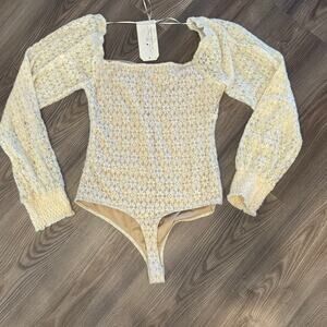 b.original Lace Bodysuit Medium Ivory Sweetheart Neck Boho Cottagecore Top